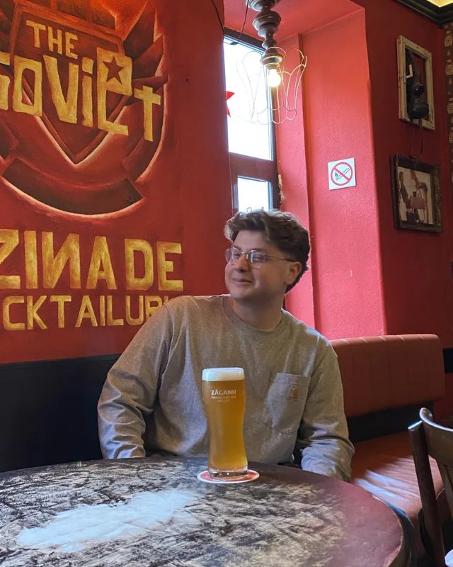 Jake in a bar in Cluj-Napoca, Romania